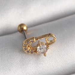 316L Çelik Gold Renk Zirkon Taşlı Toplu İğne Tragus Piercing