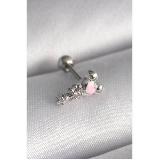 316L Çelik Gümüş Renk Zirkon Taş Detay Pembe Kalp İşleme Tragus Piercing 316L Çelik Gümüş Renk Zirkon Taş Detay Pembe Kalp İşleme Tragus Piercing