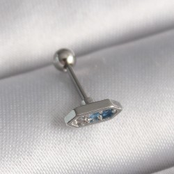 316L Çelik Gümüş Renk Mavi Zirkon Taşlı Tragus Piercing