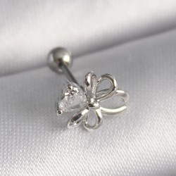 316L Çelik Gümüş Renk Zirkon Taş Detay Kurdele Model Tragus Piercing