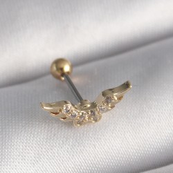 316L Çelik Gold Renk Zirkon Taş Detay Kanat Model Tragus Piercing