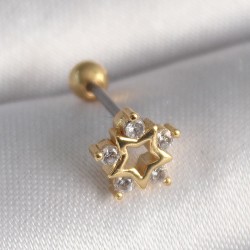 316L Çelik Gold Renk Zirkon Taşlı Yıldız Model Tragus Piercing