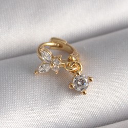 316L Çelik Gold Renk Zirkon Taşlı Kelebek Sallantı Detay Tragus Piercing