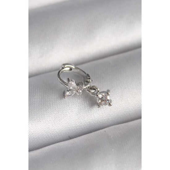 316L Çelik Gümüş Renk Zirkon Taşlı Kelebek Model Sallantı Detay Tragus Piercing 316L Çelik Gümüş Renk Zirkon Taşlı Kelebek Model Sallantı Detay Tragus Piercing
