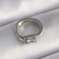 316L Çelik Gümüş Renk Kare Zirkon Taşlı Tragus Piercing
