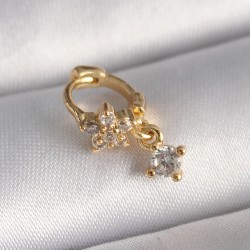 316L Çelik Gold Renk Zirkon Taşlı Çiçek Model Sallantı Detay Tragus Piercing