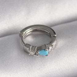 316L Çelik Gümüş Renk Zirkon Taşlı Mavi Boncuk Detay Tragus Piercing