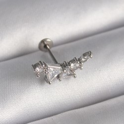 316L Çelik Gümüş Renk Zirkon Taşlı Tragus Piercing