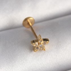 316L Çelik Gold Renk Zirkon Taşlı Yıldız Model Tragus Piercing