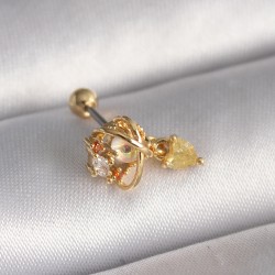 316L Çelik Gold Renk Zirkon Taşlı Sallantı Kalp Detay Tragus Piercing