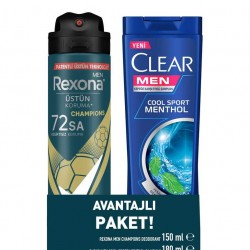 Rexona Men Champions Deodorant 150 ml + Clear Cool Sport Menthol Şampuan 180