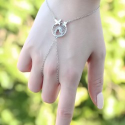 Kalp Figürlü Zirkon Taşlı Silver Renk Şahmeran Bileklik