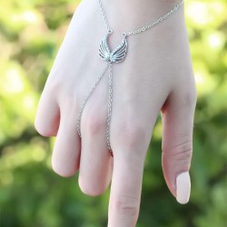 Melek Kanadı Figürlü Zirkon Taşlı Silver Renkli Şahmeran Bileklik