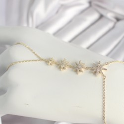 Pirinç Gold Renk Zirkon Taşlı Kutup Yıldız Model Kadın Şahmeran
