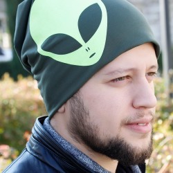 Yeşil Renk Alien Figürlü Erkek Bere