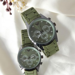 Yeşil Renk Silikon Kordonlu Füme Kasa Tasarımlı Sevgili Saati