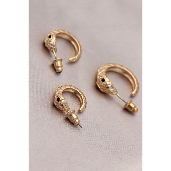 Yılan Tasarımlı Halka Model Gold Metal Küpe Seti