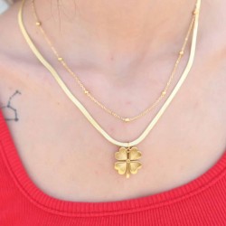 Yonca Figürlü İtalyan Zincir Gold Renk Çelik Kadın Kolye